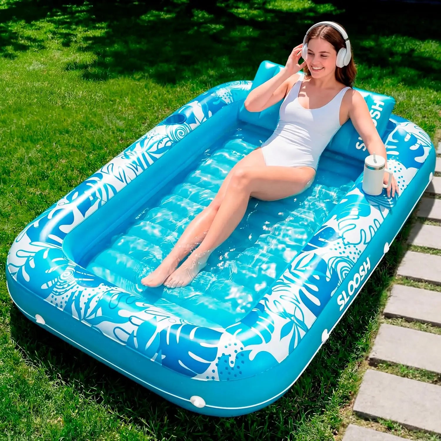 Bubble Beacon Inflatable Pool Float – Extra Large 2-Person Tanning Lounger